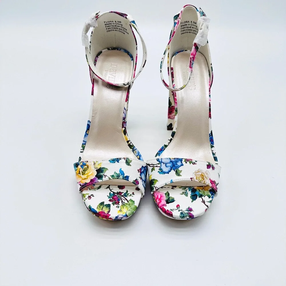 Davids Bridal Flora Floral Platform Block‎ Heels Ankle Strap 8.5M Wedding Fairy